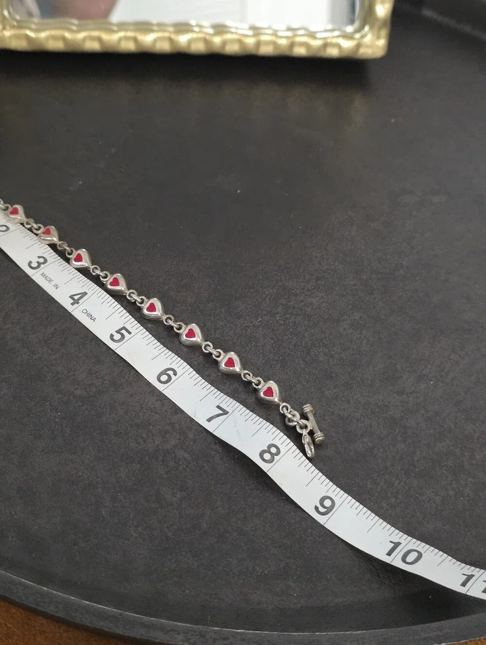 Vintage 925 Sterling Silver Red Enamel Heart Bracele